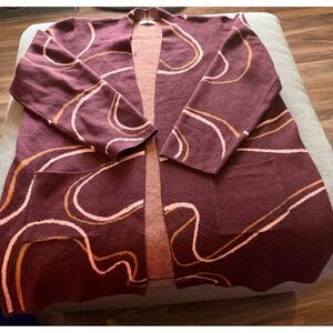 NINE WEST Womens Geometric Print Open Front Cardigan Sweater Burgundy XXL